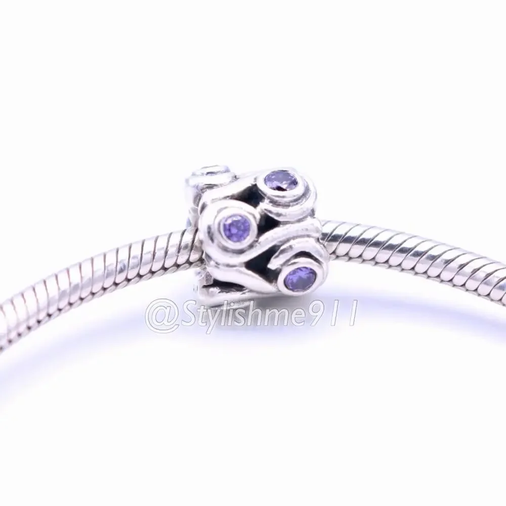 Authentic PANDORA Retired Ocean Wave with Purple CZ Charm